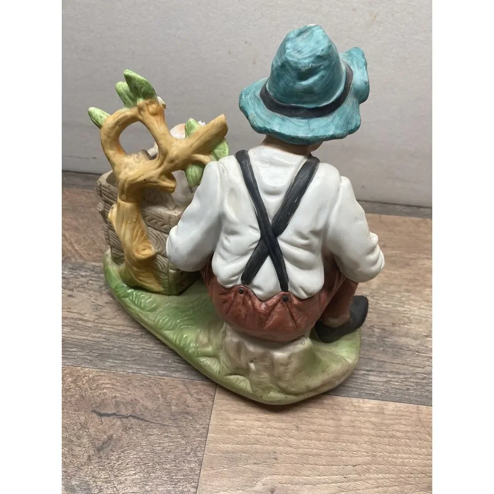 Vintage Norleans Japan Bisque Porcelain Old Man‎ & Dog Figurine - Missing Knife